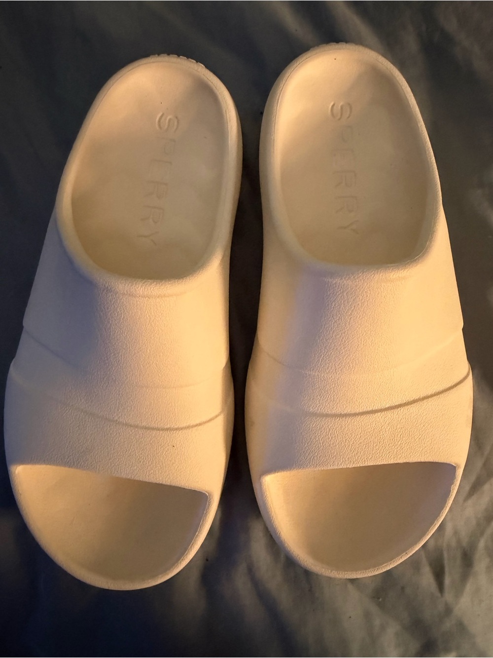 Sperry Cream Slide Sandals with Embossed Logo